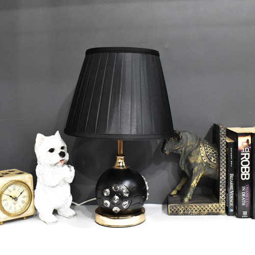 Black Fabric Shade With Ceramic Bed Side Table Lamp For Home and  Office Decor