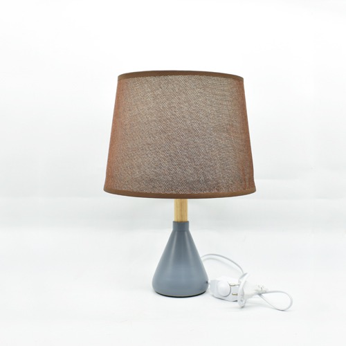 Brown Fabric Shade With Wooden Oval Shape Table Lamp For Desktop, Home Decor