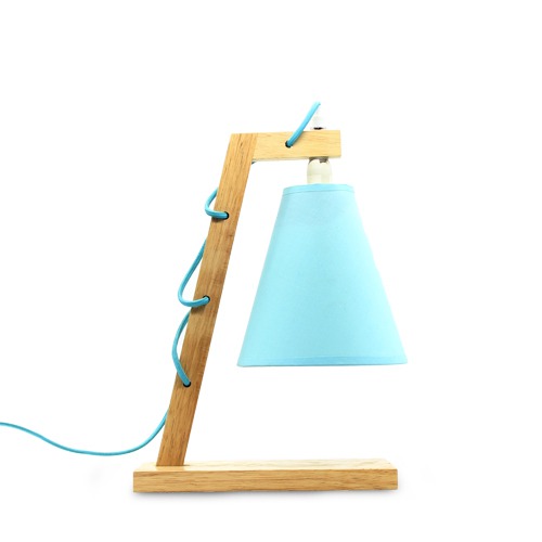 Attractive Sky Blue Fabric Shade With Wooden Stand Table Lamp For home & Office Decor