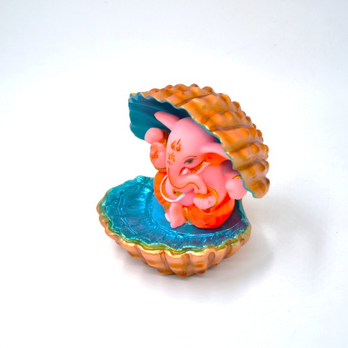 Ganesha Sitting In shell Statue For Car Dashboard