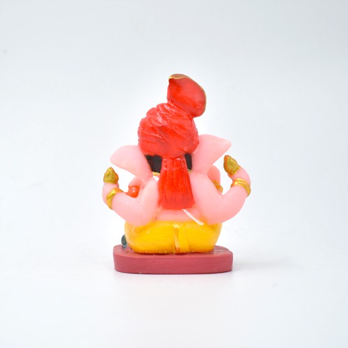 Pink Based With Feta Ganpati Statue For Car Dashboard