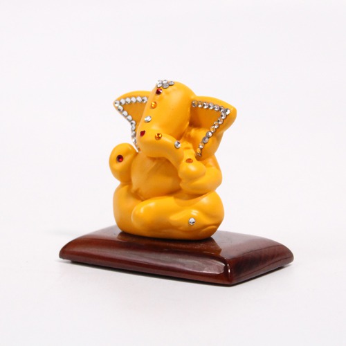 Canary Colour Diamond Studs Ganesha Idol For Car Dashboard