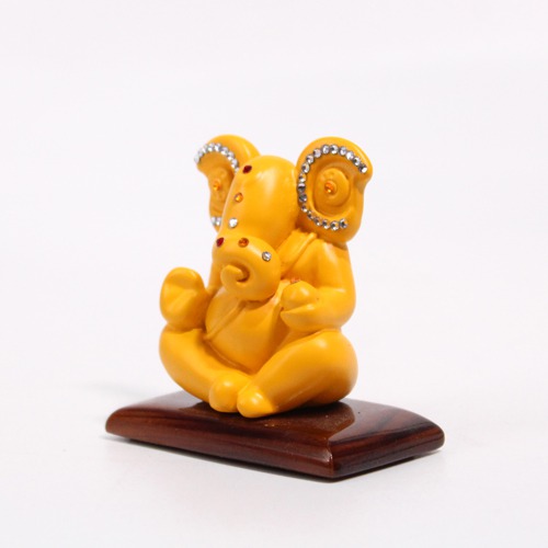 Yellow Colour Diamond Studs Ganesha Statue For Car Dashboard