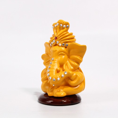 Yellow Lord Ganesha Pagdi Ganesha Statue For Car Dashboard