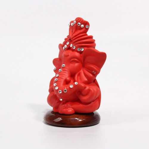 Red Lord Ganesha Pagdi Ganesha Statue For Car Dashboard