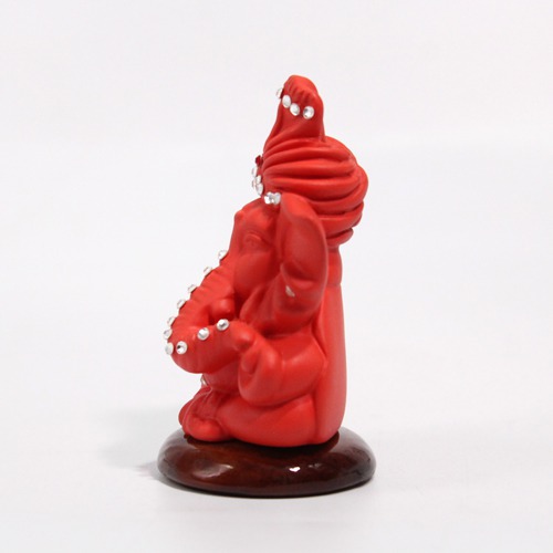 Red Lord Ganesha Pagdi Ganesha Statue For Car Dashboard