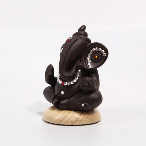 Small Brown Sitting Ganesha Statue For Car Dashboard