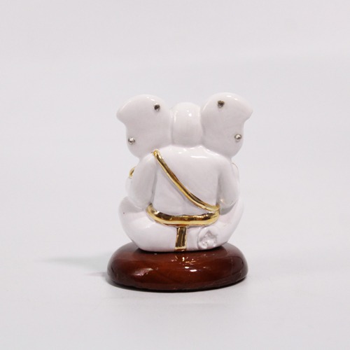 White And Gold Ganesha Dashboard Statue For Car Dashboard