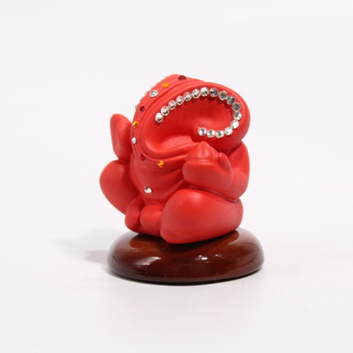 Red Diamond Studs Ganesh Statue For Car Dashboard