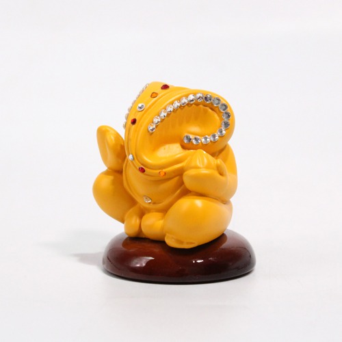 Yellow Diamond Studs Ganesha Idol For Car Dashboard