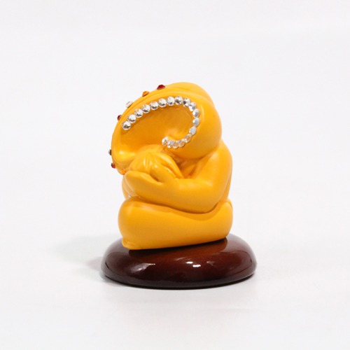 Yellow Diamond Studs Ganesha Idol For Car Dashboard