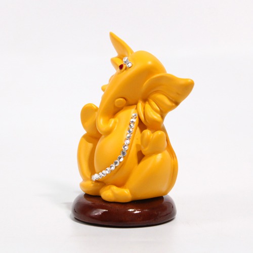 Decorative Yellow Diamond Studs Ganesha Idol For Car Dashboard