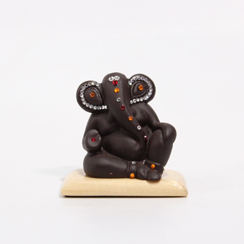 Brown Diamond Studs Ganesha Idol For Car  Dashboard