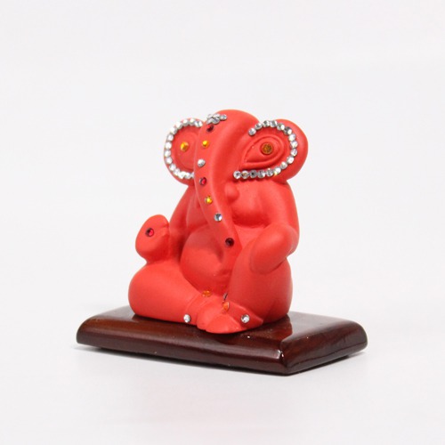 Red Decorative Ganesha Idol For Car Dashboard