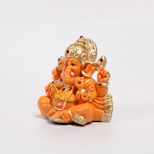 Orange Color Mukut Ganesh Idol For Car  Dashboard and Home ,Office