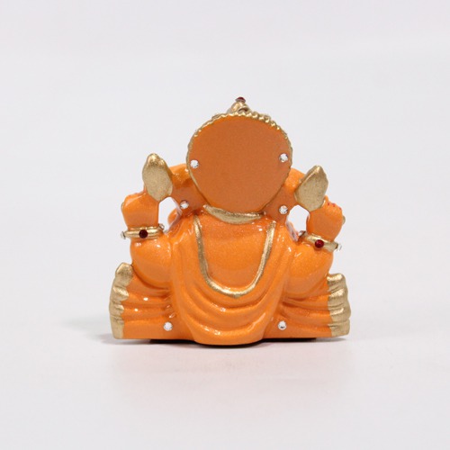 Orange Color Mukut Ganesh Idol For Car  Dashboard and Home ,Office