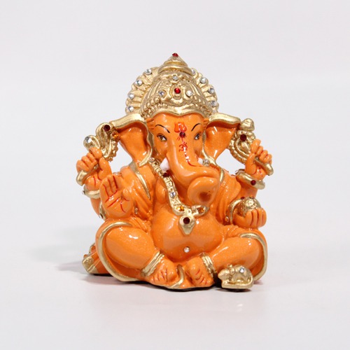 Decorative Orange Dashboard Ganesha Idol For Decor