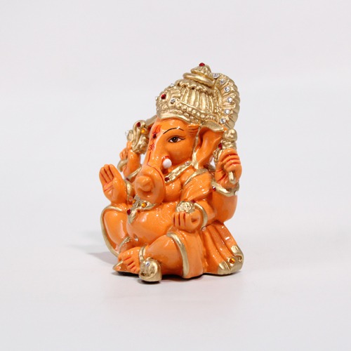 Decorative Orange Dashboard Ganesha Idol For Decor