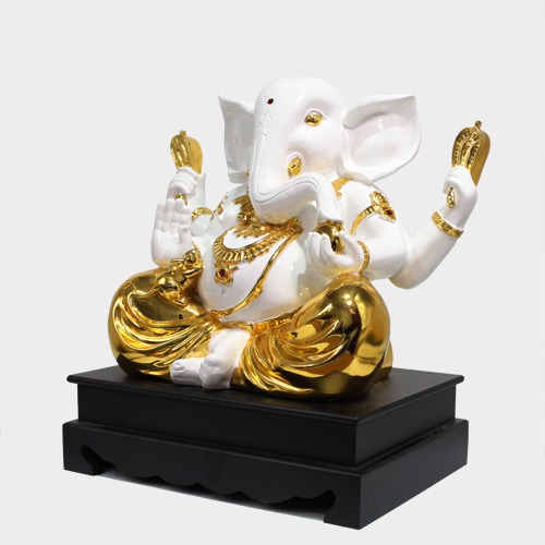 White and Gold Ganesha Idol For Home and Office Decor