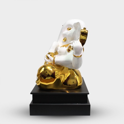 White and Gold Ganesha Idol For Home and Office Decor