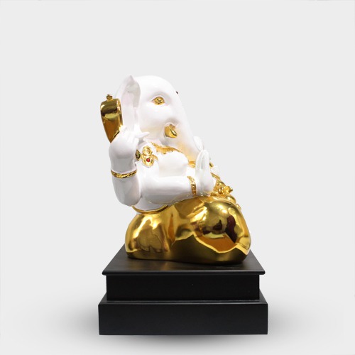 White and Gold Ganesha Idol For Home and Office Decor