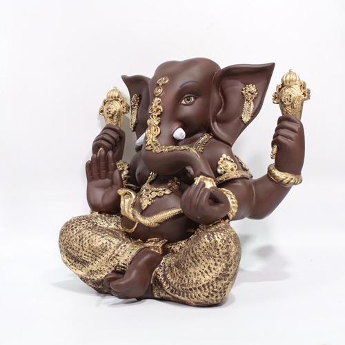 Dark Brown Ganesha Sitting Idol For Office And  Home Decor