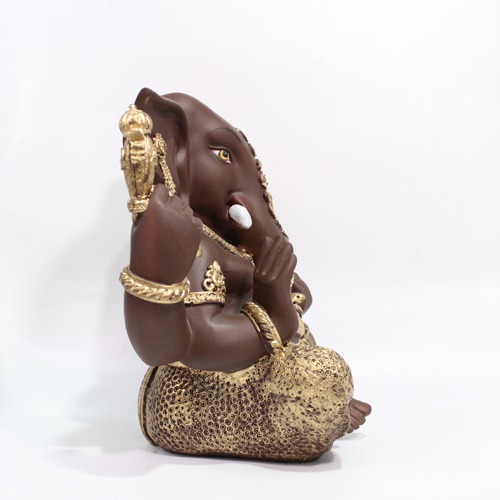 Dark Brown Ganesha Sitting Idol For Office And  Home Decor