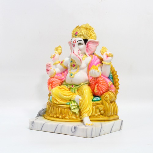 Glossy Ganesha Sitting in Sinhasan Idol For Home Decor