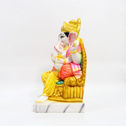 Glossy Ganesha Sitting in Sinhasan Idol For Home Decor