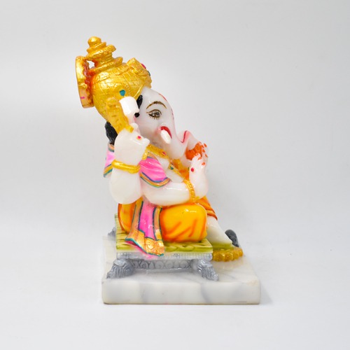 White Marble Finish Ganesha Idol Showpiece For Home And Office