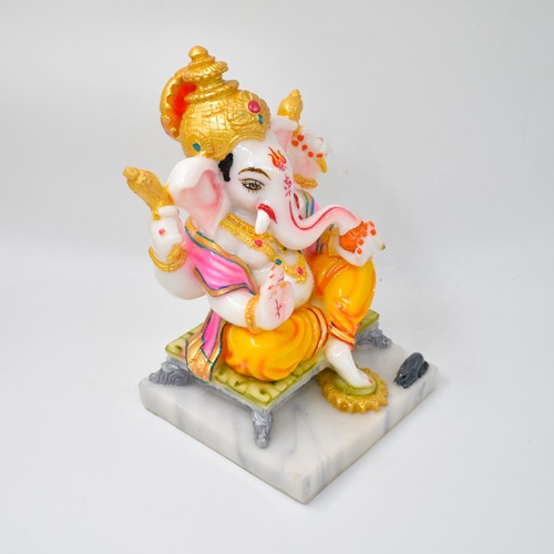 White Marble Finish Ganesha Idol Showpiece For Home And Office