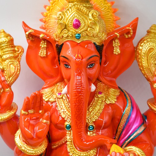 Orange Fiber Ganesha Idol For Home Decor 12inch