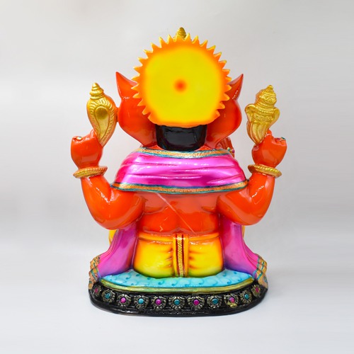 Orange Fiber Ganesha Idol For Home Decor 12inch