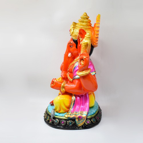 Orange Fiber Ganesha Idol For Home Decor 12inch