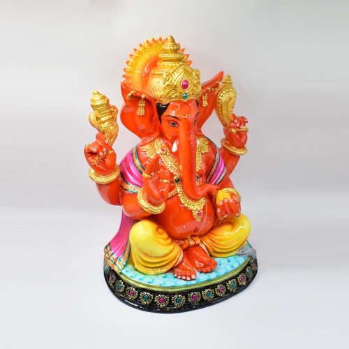 Orange Fiber Ganesha Idol For Home Decor 12inch