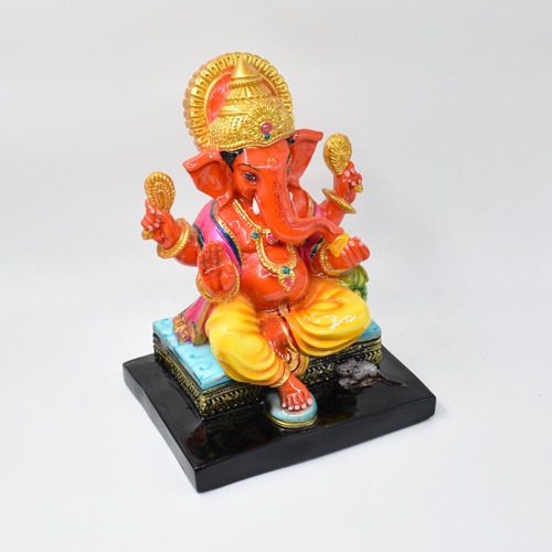 Lord Ganesha Idol In Orange Colour For Office and Home Decor