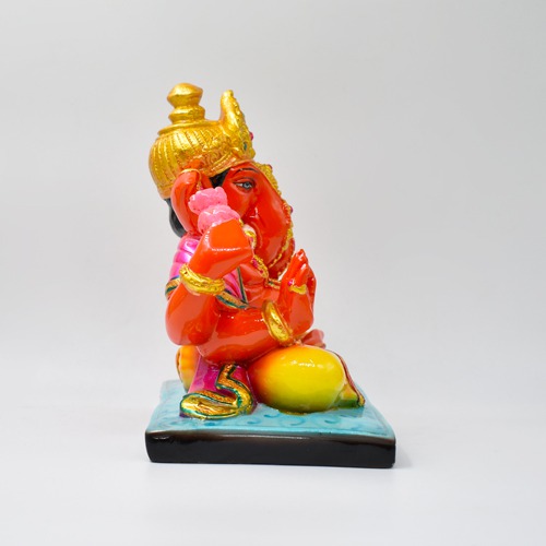 Orange Dagdu Seth Ganapti Idol For Home Decor
