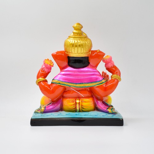 Orange Dagdu Seth Ganapti Idol For Home Decor