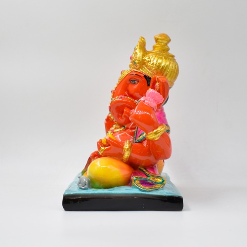 Orange Dagdu Seth Ganapti Idol For Home Decor