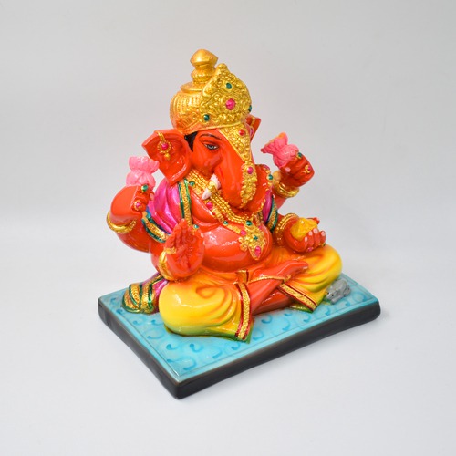 Orange Dagdu Seth Ganapti Idol For Home Decor