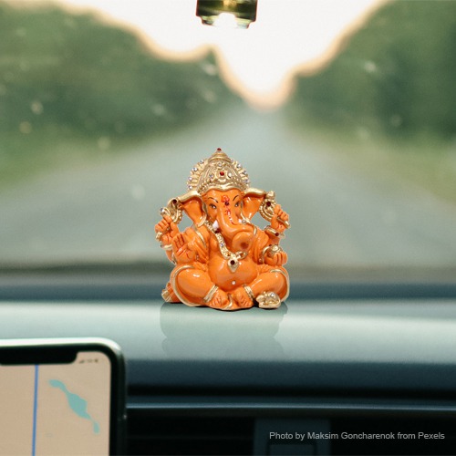 Decorative Orange Dashboard Ganesha Idol For Decor