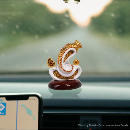 Ganesha Sil Coated Ganapti  Murti For Car Dashboard, Home, Office Decor