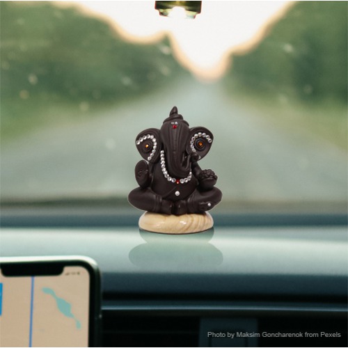 Small Brown Decorative Sitting Ganesha Idol For Car Dashboard