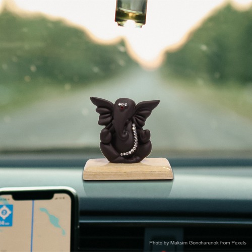 Charcoal Colour Decorative Dashboard Ganesha Idol For Decor