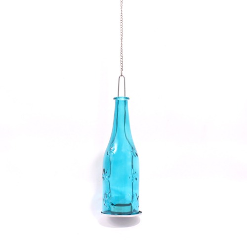 Blue Glass Hanging Bottle Tea-light Holder For Home & Office Decor