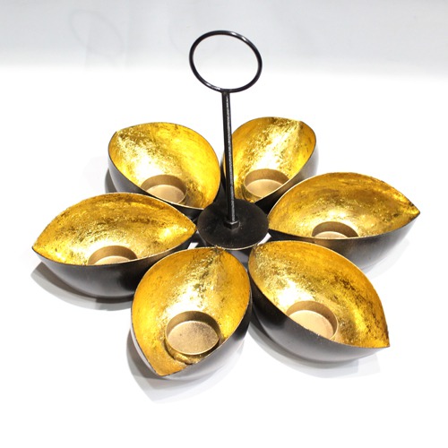 Golden Black Chirag Set of 6 Iron Table Top Candle Holder For Home & Decor