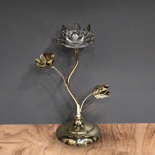 Silver Crystal Glass Lotus Candle Holder stand For Home & Office Decor