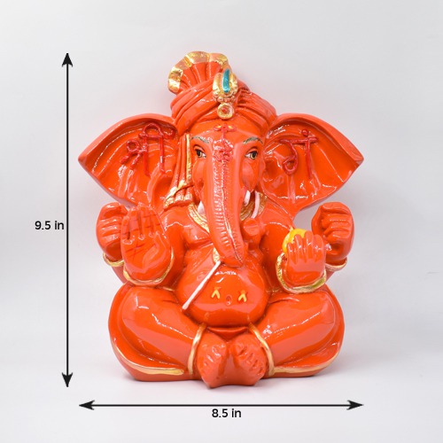 Orange Feta Ganesh Idol for Home Decor