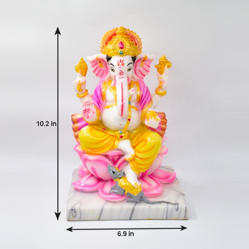 Sitting on Lotus Ganesha Idol for Home Decor