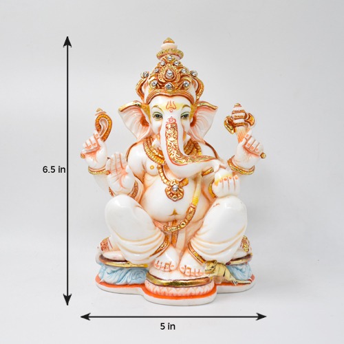 Marble Dust White Gold Ganesha Idol For Home Decor and Pooja Ghar